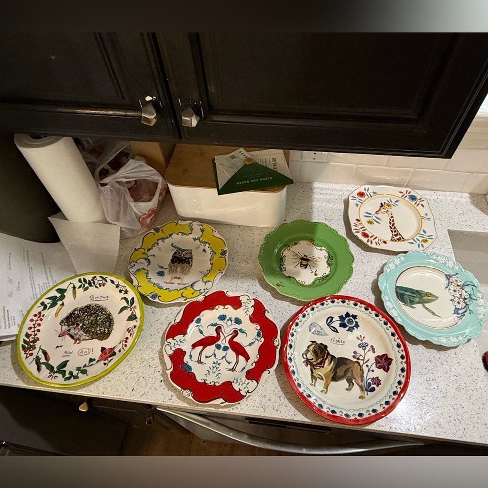 Anthropologie Vibrant Animal Ceramic Plate Set
